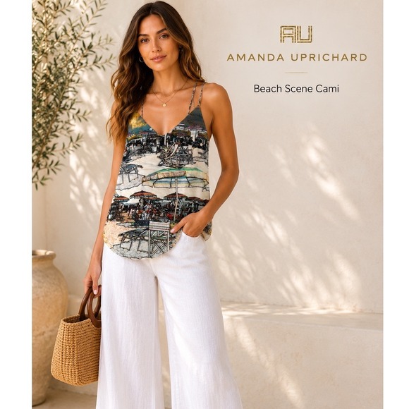 Amanda Uprichard Tops - Amanda Uprichard Cami Women M Beach Sunset Graphic 100% Silk Spaghetti Strap